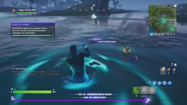 fortnite capitulo 2 temporada 1 desafios cura vs toxina desafio se el primer jugador en capturar un pez aterrizar desde el autobus de batalla o conseguir una eliminacion