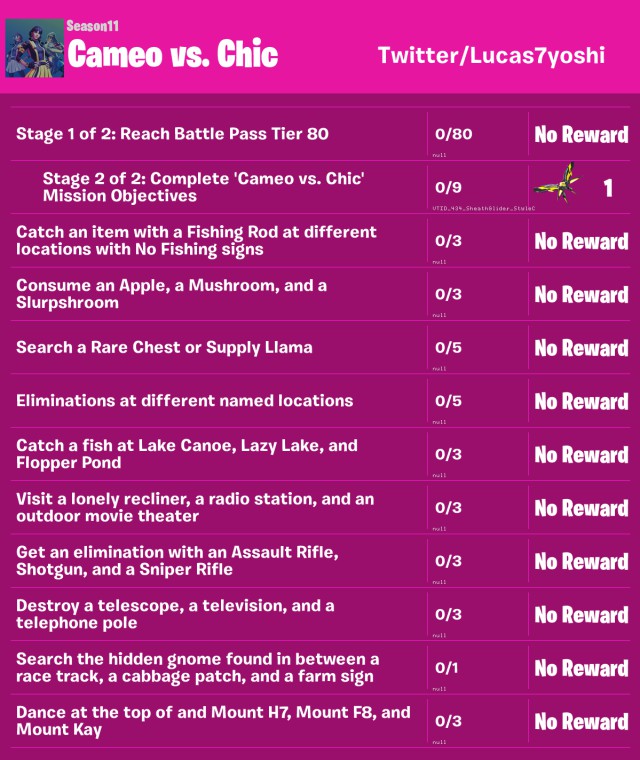 fortnite capitulo 2 temporada 1 tiempo extra desafios filtrados cameo vs chic