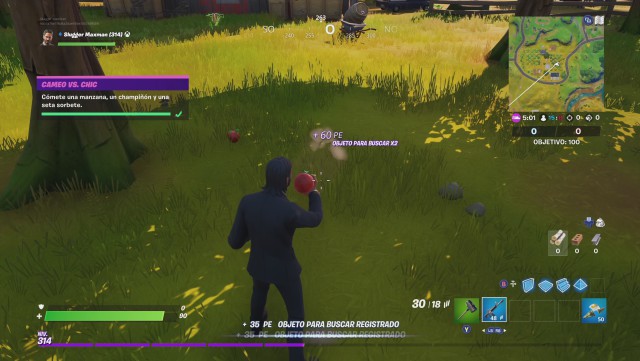 fortnite capitulo 2 temporada 1 desafios cameo vs chic desafio comete una manzana un champiñon y una seta sorbete
