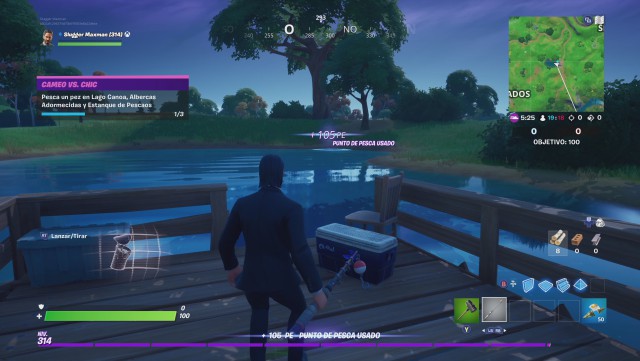 fortnite capitulo 2 temporada 1 desafios cameo vs chic desafio pesca un pez en lago canoa albercas adormecidas y estanque de pescaos