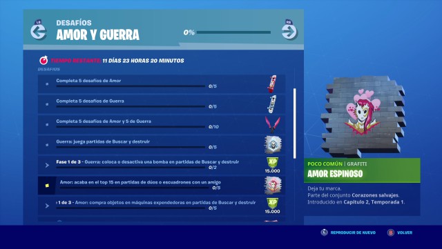 fortnite capitulo 2 temporada 1 desafios amor y guerra