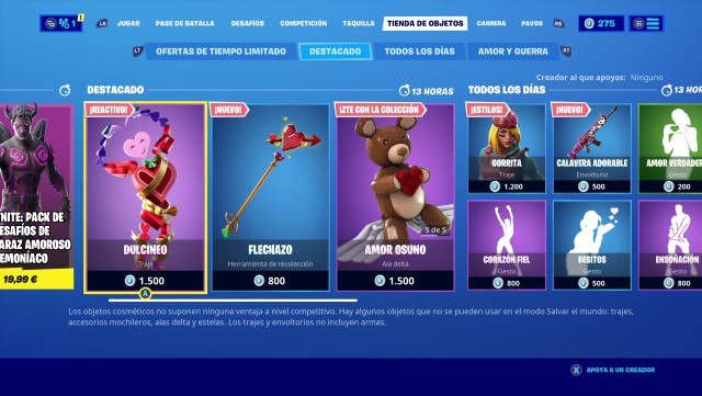 fortnite san valentin 2020 tienda