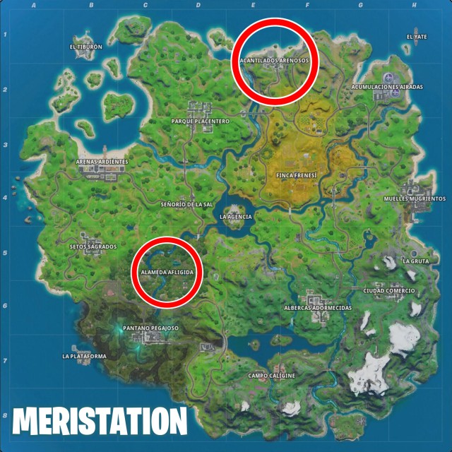 fortnite capitulo 2 temporada 2 desafios informe de brutus desafio elimina jugadores en acantilados arenosos o alameda afligida mapa