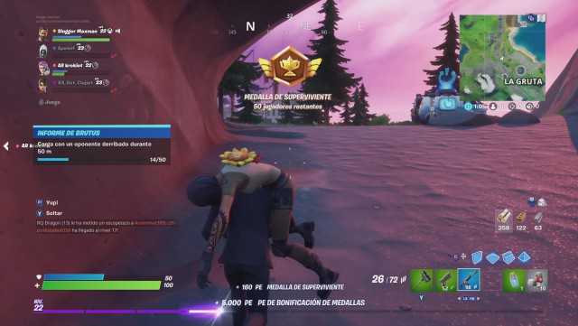 fortnite capitulo 2 temporada 2 desafios informe de brutus desafio carga con un oponente derribado durante 50 m