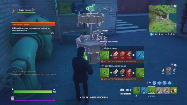 fortnite capitulo 2 temporada 2 desafios juicio de tntina desafio utiliza el banco de mejoras para mejorar un arma secundaria