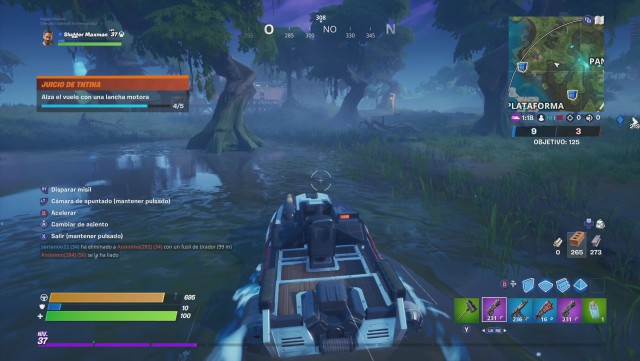 fortnite capitulo 2 temporada 2 desafios juicio de tntina desafio alza el vuelo con una lancha motora