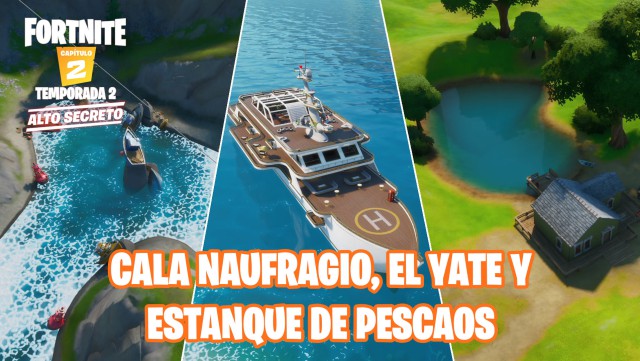 fortnite capitulo 2 temporada 2 desafios travesuras de miausculos desafio visita cala naufragio el yate y estanque de pescaos