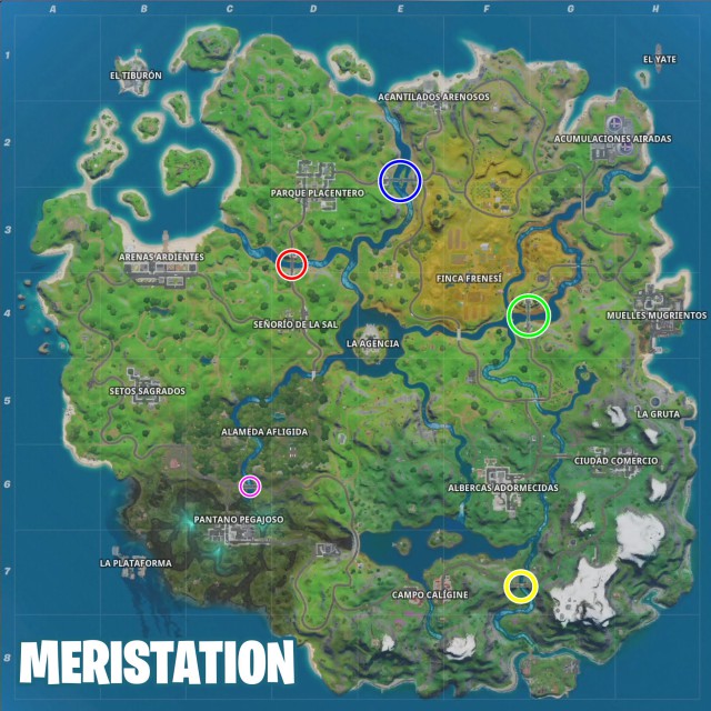 fortnite capitulo 2 temporada 2 desafios de deadpool semana 5 desafio visita el puente de acero rojo amarillo verde azul y purpura mapa