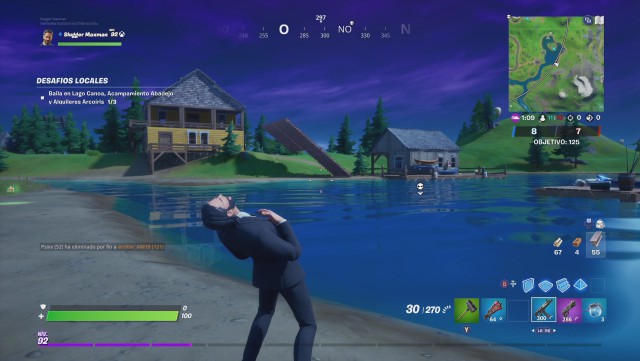 fortnite capitulo 2 temporada 2 desafios travesuras de miausculos desafio baila en lago canoa acampamiento abadejo y alquileres arcoiris