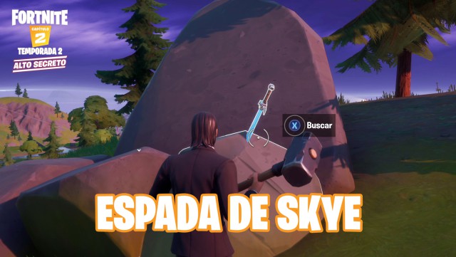 fortnite capitulo 2 temporada 2 desafios aventura de skye desafio busca la espada de skye clavada en piedra que se encuentra en un lugar elevado