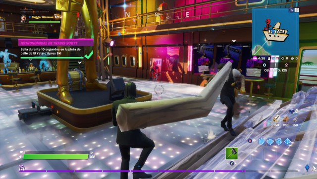 fortnite capitulo 2 temporada 2 evento desafios astronomical travis scott desafio baila durante 10 segundos en la pista de baile de el yate o apres ski