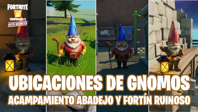 fortnite capitulo 2 temporada 2 desafios dominacion de la ubicacion desafio destruye gnomos en acampamiento abadejo o fortin ruinoso