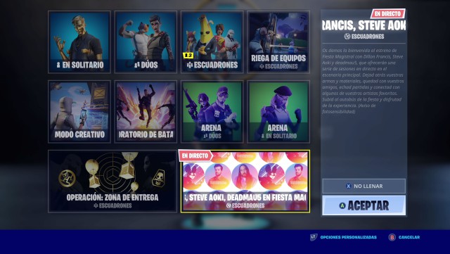fortnite capitulo 2 temporada 2 evento concierto dillon francis steve aoki deadmau5