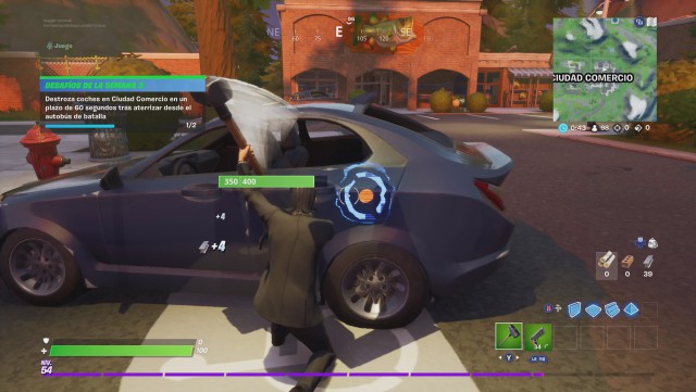fortnite capitulo 2 temporada 3 desafios semana 3 desafio destroza coches en ciudad comercio en un plazo de 60 segundos tras aterrizar desde el autobus de batalla