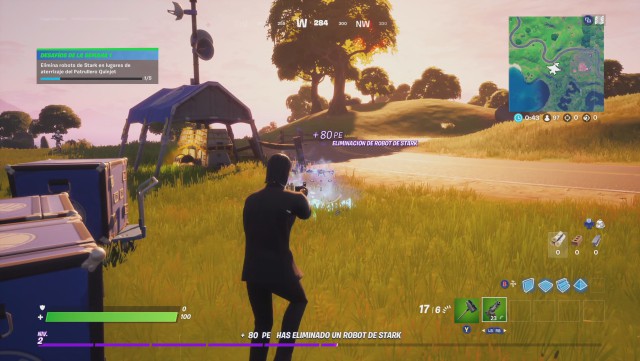 fortnite capitulo 2 temporada 4 desafios semana 1 desafio elimina robots de stark en lugares de aterrizaje del patrullero quinjet