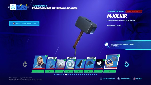 fortnite capitulo 2 temporada 4 desafios del despertar mjolnir desafio alcanza el nivel 8 del pase de batalla
