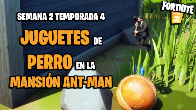 fortnite capitulo 2 temporada 4 desafios semana 2 desafio rebota sobre diferentes juguetes de perro en la mansion de antman