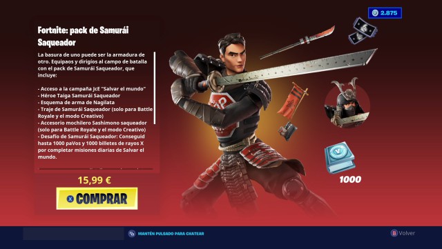 fortnite capitulo 2 temporada 4 skin samurai saqueador pack precio