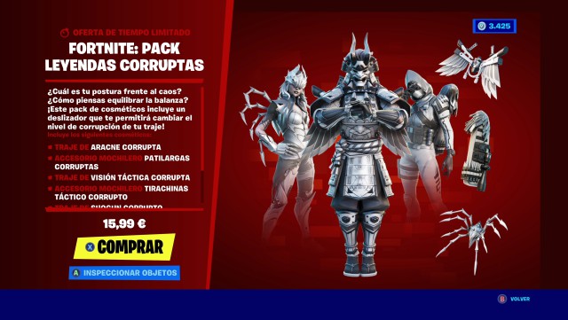 fortnite capitulo 2 temporada 4 pack skins leyendas corruptas precio contenidos