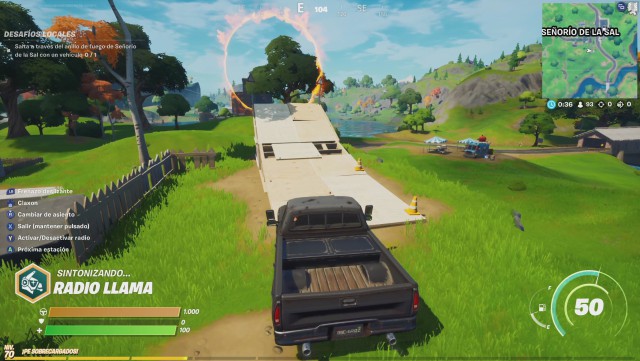 fortnite capitulo 2 temporada 4 desafios semana 5 desafio salta a traves del anillo de fuego en señorio de la sal con un vehiculo