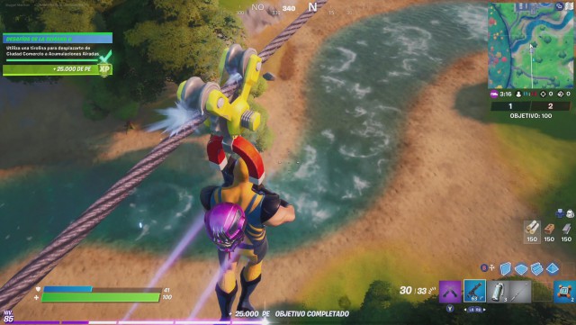 fortnite capitulo 2 temporada 4 desafios semana 6 desafio utiliza una tirolina para desplazarte de ciudad comercio a acumulaciones airadas