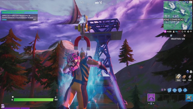 fortnite capitulo 2 temporada 4 desafios semana 6 desafio utiliza una tirolina para desplazarte de ciudad comercio a acumulaciones airadas