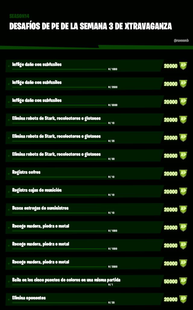 fortnite capitulo 2 temporada 4 desafios semana 13 xtravaganza semana 3