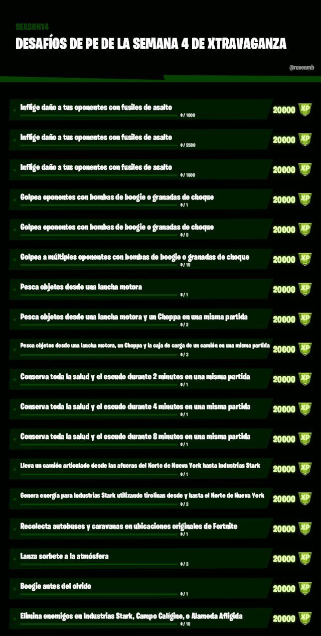 fortnite capitulo 2 temporada 4 desafios semana 14 xtravaganza semana 4