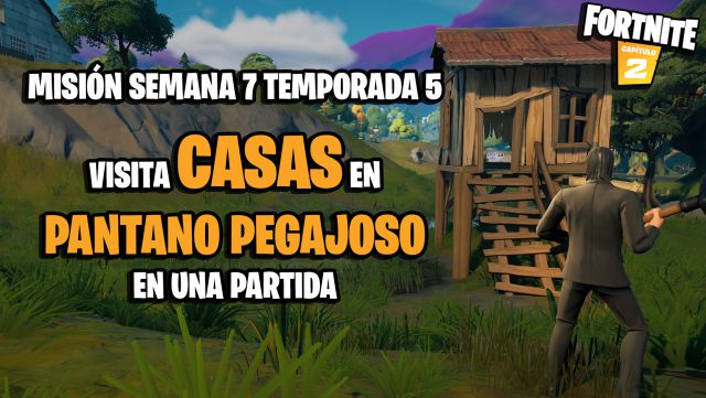 fortnite capitulo 2 temporada 5 desafios misiones semana 7 desafio mision visita casas en pantano pegajoso en una partida