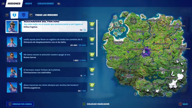 fortnite capitulo 2 temporada 7 desafios misiones raras azul tarjetas perforadas lista