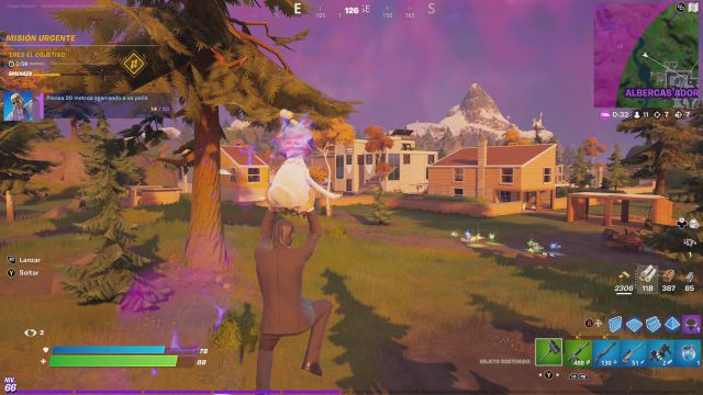 fortnite capitulo 2 temporada 7 desafios misiones semana 3 desafio mision planea 20 metros agarrando a un pollo