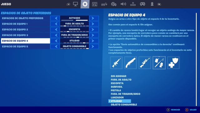 fortnite capitulo 2 temporada 7 gestion automatica inventario espacios de objeto preferidos