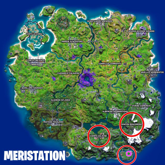 fortnite capitulo 2 temporada 7 desafios misiones semana 7 desafio mision visita campo caligine rincon rencoroso y acampamiento abadejo en una misma partida