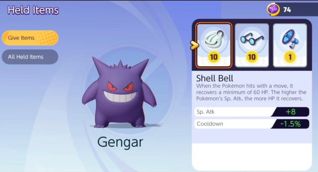 pokemon unite gengar best held items
