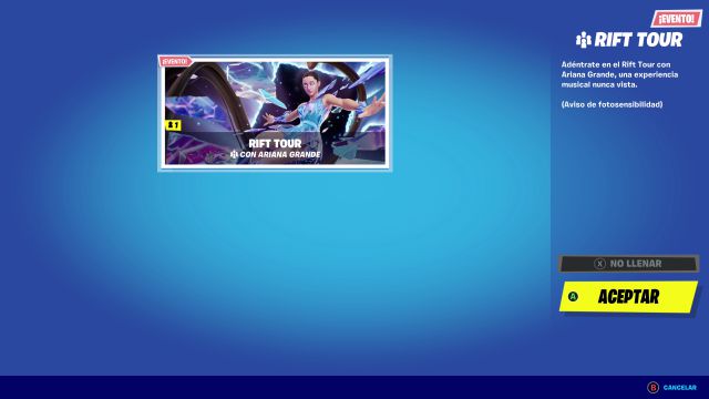 fortnite capitulo 2 temporada 7 evento concierto rift tour ariana grande