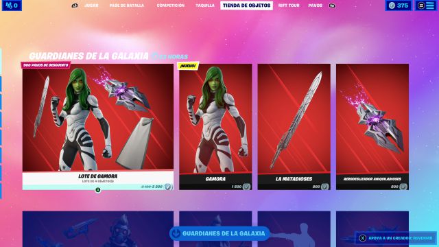 fortnite capitulo 2 temporada 7 skin gamora guardianes de la galaxia marvel precio contenidos