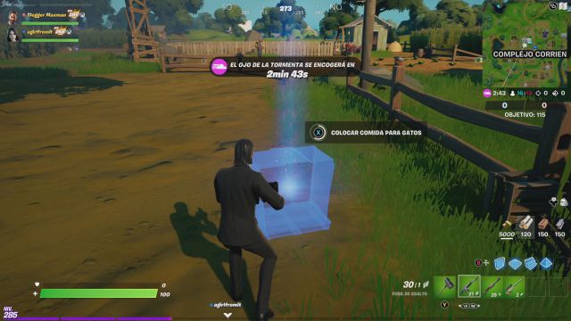 fortnite capitulo 2 temporada 7 desafios misiones semana 13 desafio mision coloca pales con comida para gatos alrededor de la base de la oi