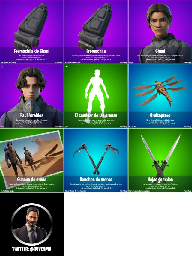 fortnite capitulo 2 temporada 8 dune 2021 skins paul atreides chani timothee chalamet zendaya