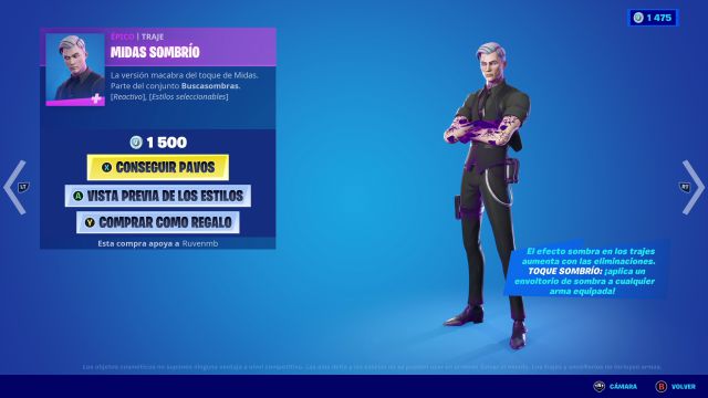 fortnite capitulo 2 temporada 8 skin midas sombrio halloween 2021 como conseguirlo
