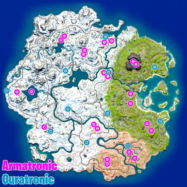 fortnite capitulo 3 temporada 1 maquinas expendedoras armatronic curatronic ubicaciones donde estan para que sirven