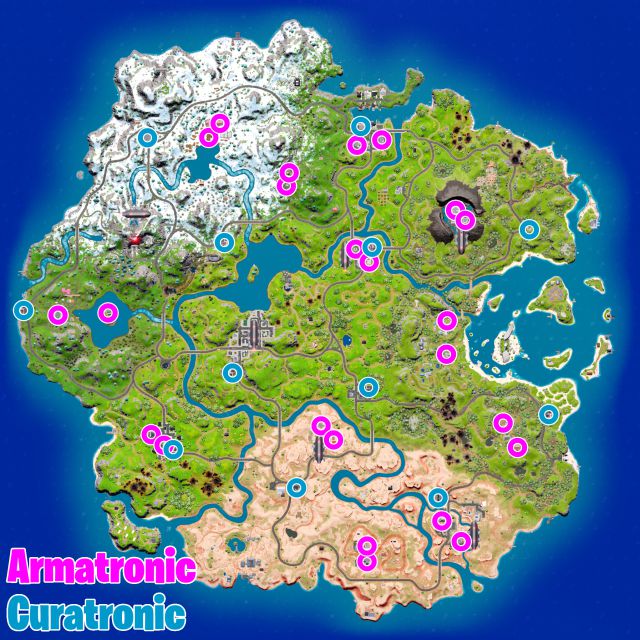 fortnite capitulo 3 temporada 2 maquinas expendedoras armatronic curatronic ubicaciones donde estan para que sirven