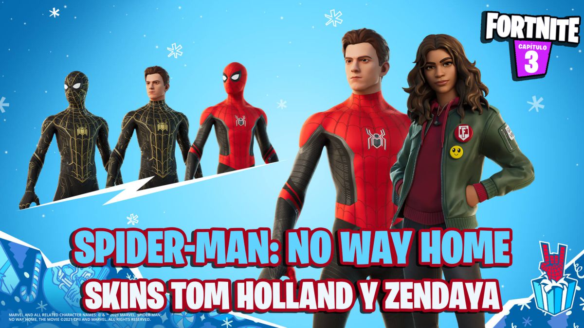 fortnite capitulo 3 temporada 1 skins spiderman no way home tom holland zendaya mj