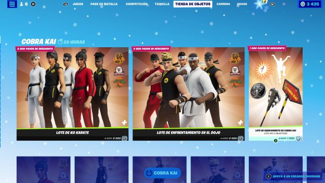 fortnite capitulo 3 temporada 1 colaboracion cobra kai skins objetos