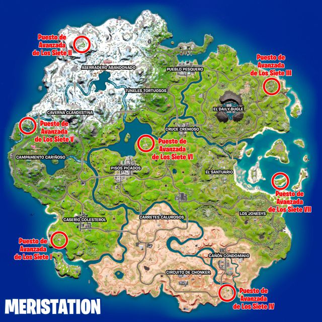 fortnite capitulo 3 temporada 1 la fundacion dwayne johnson the rock desafios misiones desafio mision aterriza en un puesto de avanzada de los siete y acaba en el top 10