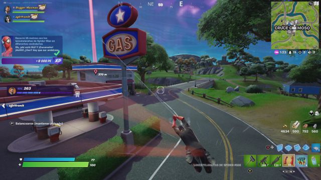 fortnite capitulo 3 temporada 1 semana salvaje 2 semana de telarañas increibles desafios misiones desafio mision recorre 25 metros con los lanzatelarañas de spider-man en distintos vecindarios