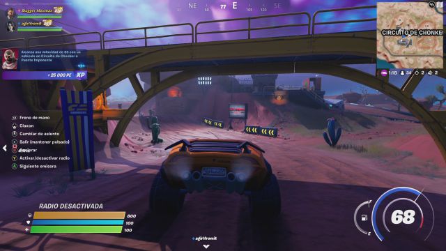 fortnite capitulo 3 temporada 1 desafios misiones semana 14 desafio mision alcanza una velocidad de 65 con un vehiculo en circuito de chonker o puente imponente