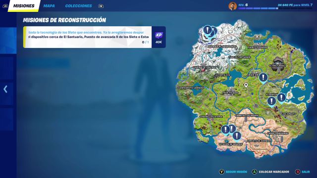 fortnite capitulo 3 temporada 2 desafios misiones reconstruyendo desafio mision establece conexion con el dispositivo cerca de el santuario puesto de avanzada ii de los siete o estacion de sinapsis