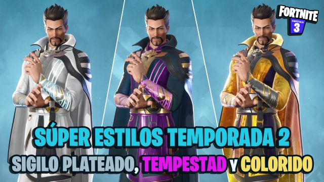 fortnite capitulo 3 temporada 2 super estilos pase de batalla skins sigilo plateado tempestad colorido
