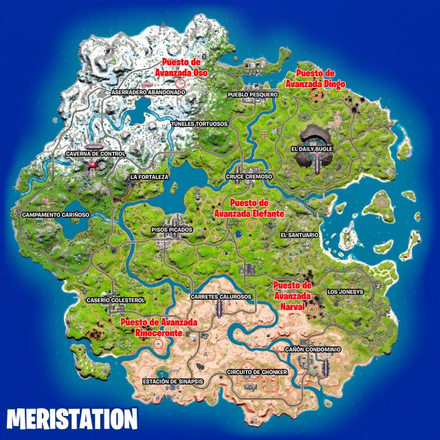 fortnite capitulo 3 temporada 2 puestos de avanzada de la oi ubicaciones mapa donde estan