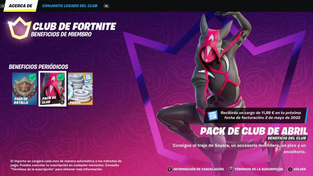 club de fortnite mayo 2022 skin zurda